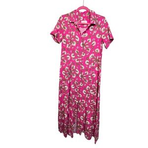 Porridge Clothing Pink Floral Maxi Shirtdress Short Sleeve Rayon Size 4 RN124051